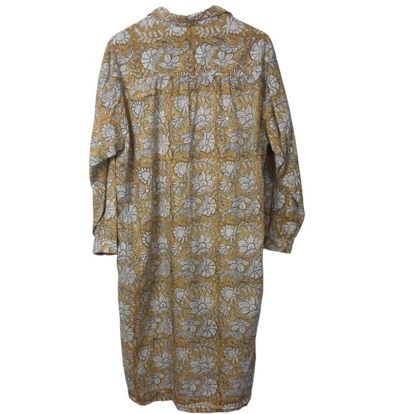 Uqnatu Floral Shirt Dress Womens Small Mustard Yellow Cotton Lightweight Beachy - Picture 6 of 9